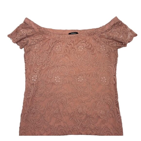 AMBIANCE Stretch Lace Body-Con Off Shoulder Sheath Dress 1X Rose Above Knee EUC - Picture 8 of 16